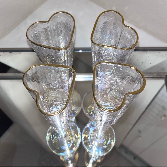 4-NIB HEART SHAPED IRIDESCENT TALL CHAMPAGNE GLASSES - Picture 6 of 16